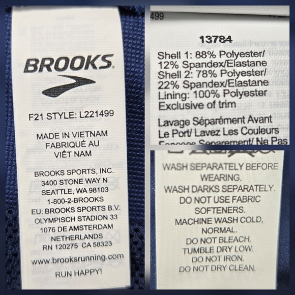 Brooks Fusion Hybrid Jacket Navy Blue Bolt Packable Built-In Mesh Backpack - Picture 16 of 16